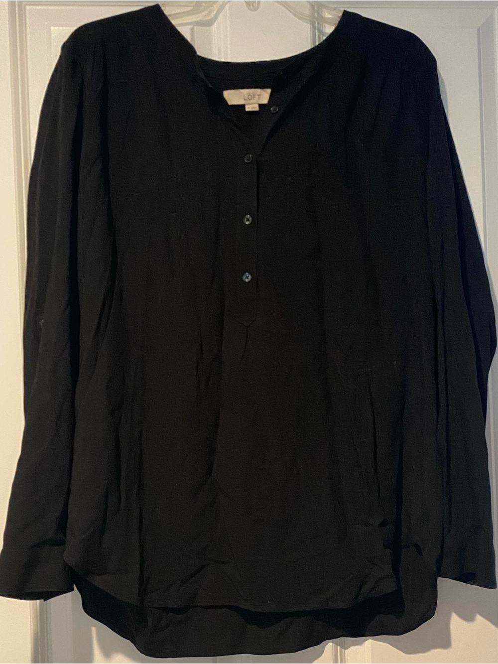 LOFT Black Long-Sleeve Popover Shirt Top Tunic Sz M